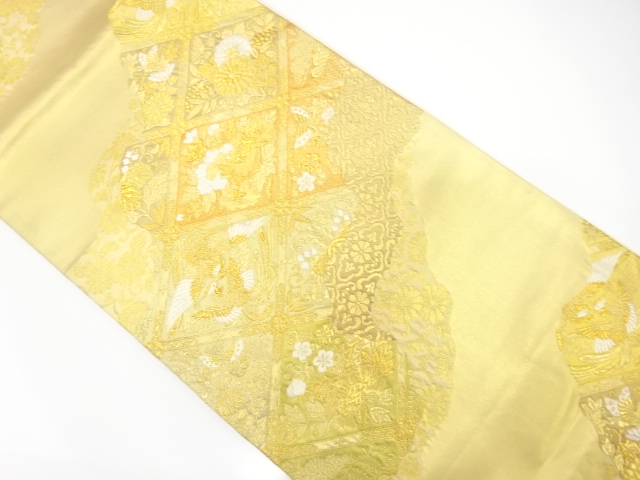 JAPANESE KIMONO / ANTIQUE FUKURO OBI / SILK / RHOMBUS FLOWER CREST 